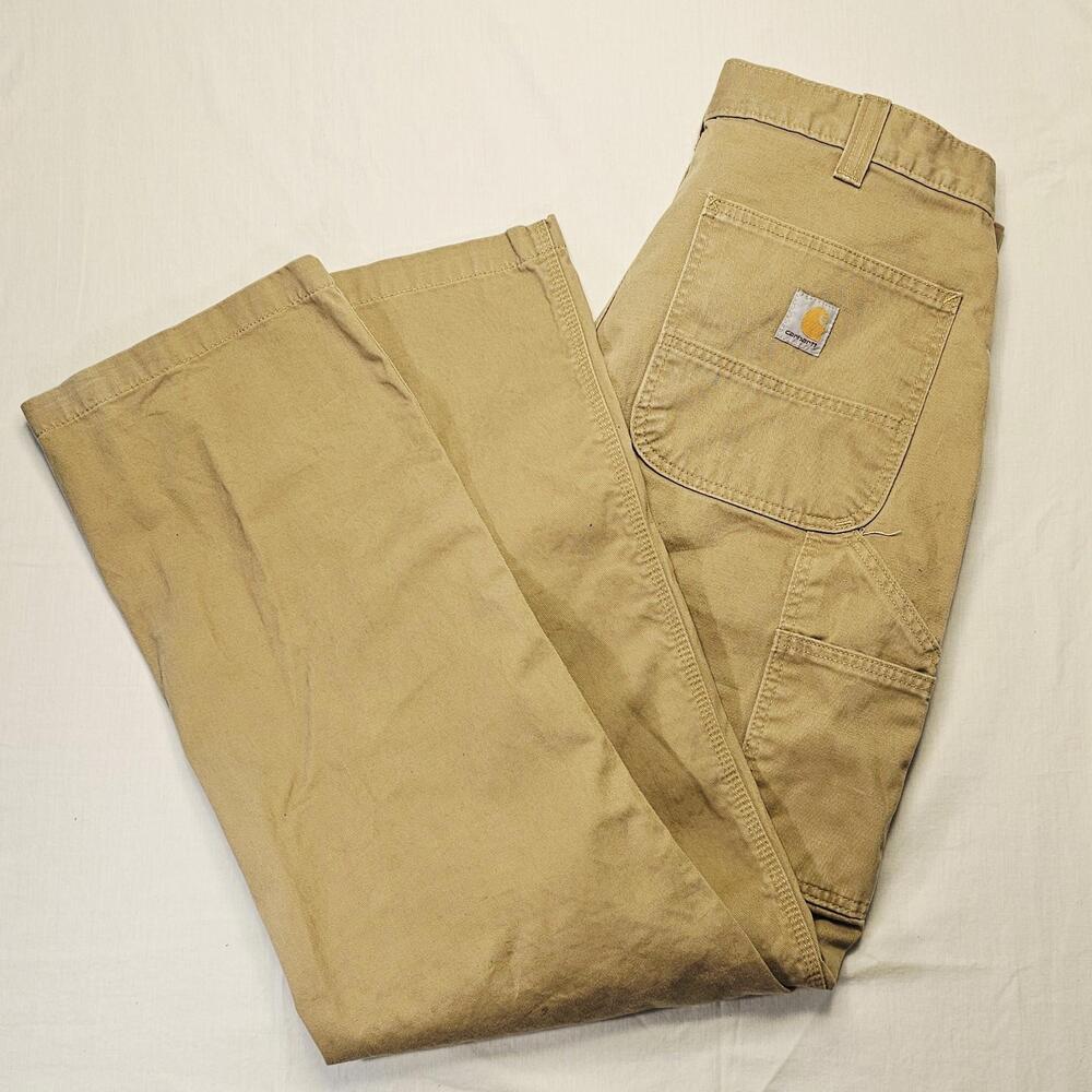 Mens Carhartt Carpenter Work Canvas Pants Khaki  34X32 - Hammer Strap Relaxed